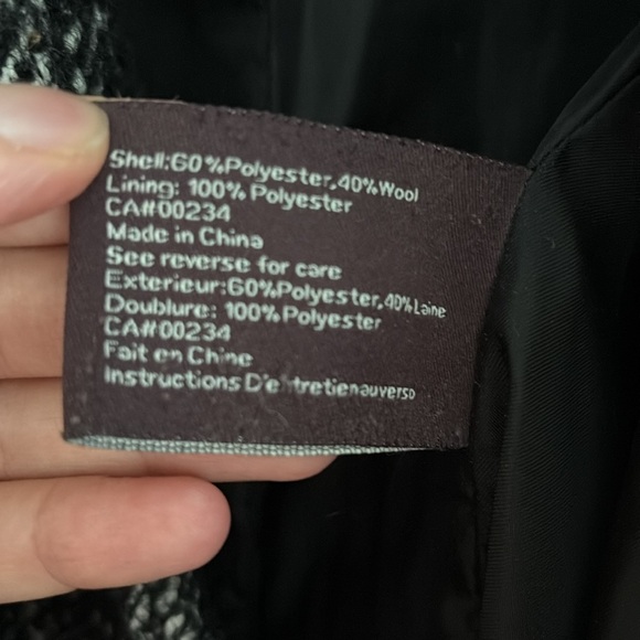 ANNE KLEIN | black and white polyester and wool winter coat, with pockets Size L - Picture 6 of 11